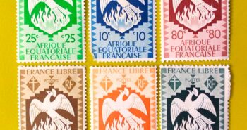 Issue:      France Equatorial Africa Set of Phoenix Stamp Type:      Stamp Number of Stamps:        6 Denominations:          5c, 10c, 25c, 30c, 40c, 80c, Issue Date:          Issued By:      France post 