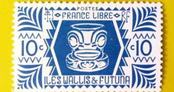 Issue:      France Wallis & Futuna Islands 1944 Stamp Type:      Stamp Number of Stamps:        1 Denominations:          10 c, Issue Date:         1944 Issued By:      France post