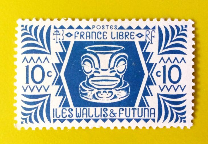 Issue:      France Wallis & Futuna Islands 1944 Stamp Type:      Stamp Number of Stamps:        1 Denominations:          10 c, Issue Date:         1944 Issued By:      France post
