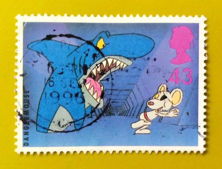 Issue:         Great Britain Children T.V Characters Danger Mouse 1996 Stamp Type:         Stamp Number of Stamps:          1 Stamps Denomination:           43 ​​ p, Issue Date:          1996 Issued By:         Royal Mail, United Kingdom