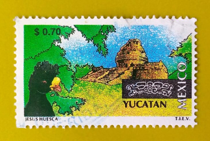 Issue:      Mexico Yucatan Temple and Great Curassow Bird 1974 Stamp Type:     Stamp Number of Stamps:        1 Stamps Denomination:         0.70 $ Issue Date:         1974 Issued By:     Mexico POST 
