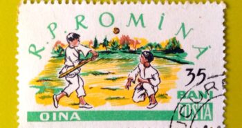 Issue:       Romania Baseball (Oina) Stamp Type:        Stamp Number of Stamps:         1 Stamps Denomination:        35 Bani, Issue Date:       1960 Issued By:      Romania Post