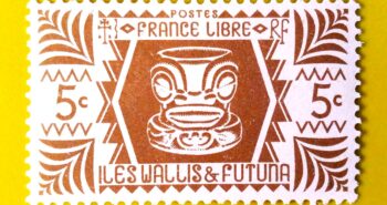 Issue:      France Wallis & Futuna Islands 1944 Stamp Type:      Stamp Number of Stamps:        1 Denominations:          5 c, Issue Date:         1944 Issued By:      France post 