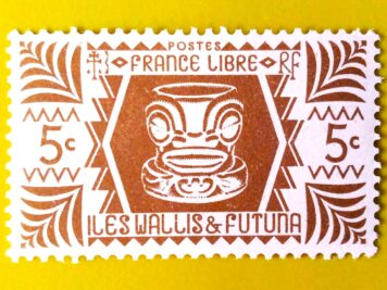 Issue:      France Wallis & Futuna Islands 1944 Stamp Type:      Stamp Number of Stamps:        1 Denominations:          5 c, Issue Date:         1944 Issued By:      France post 