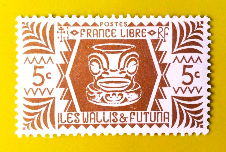 Issue:      France Wallis & Futuna Islands 1944 Stamp Type:      Stamp Number of Stamps:        1 Denominations:          5 c, Issue Date:         1944 Issued By:      France post 