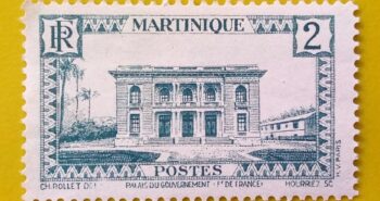 Issue:    France Martinique Government Palace 1933 Stamp Type:     Stamp Number of Stamps:       1 Denominations:        2 C, Issue Date:        1933 Issued By:     France post 