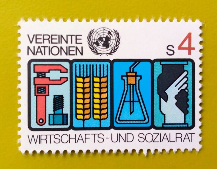 Issue:      United Nations (New York) Economic and Social Council 1980 Stamp Type:      Stamp Number of Stamps:       1 Stamps Denomination:         4 S, Issue Date:         1980 Issued By:       United Nations (New York)