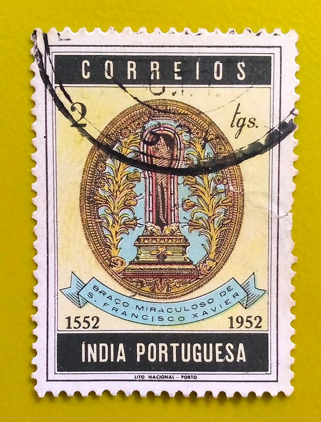 Issue:     Portugal India for the 1952 St. Francis Xavier Memorial Year 1952 Stamp Type:      Stamp Number of Stamps:       1 Denominations:        2 tgs, Issue Date:        1952 Issued By:    Portugal Post 