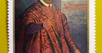 Issue:       Romania (Tintoretto) School Venetian Senator 1969 Stamp Type:        Stamp Number of Stamps:        1 Stamps Denomination:          10 B, Issue Date:          1969 Issued By:      Romania Post 