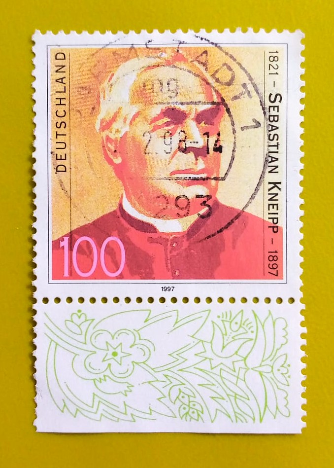Issue:        Germany Sebastian Kneipp (priest) 1997 Stamp Type:       Stamp Number of Stamps:        1 Denominations:          100  PF, Issue Date:          1997 Issued By:       Germany Deutsche Post ( Deutschland )