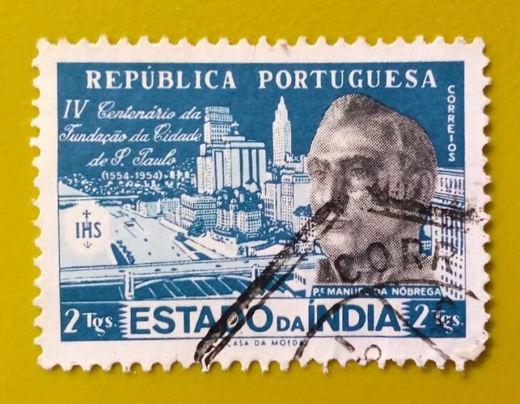 Issue:      Portuguese India 400 Years Sao Paulo 1954 Stamp Type:      Stamp Number of Stamps:       1 Denominations:        2 Tgs, Issue Date:        1954 Issued By:    Portugal Post 