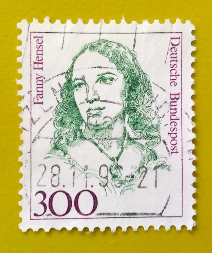 Issue:        Germany Fanny Mendelssohn (Composer and Pianist) 1989 Stamp Type:        Stamp Number of Stamps:        1 Denominations:         300 PF Issue Date:         1989 Issued By:        Germany Deutsche Post ( Deutschland ) 