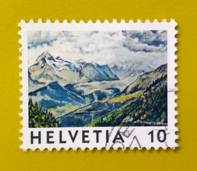 Issue:    Switzerland Mountain Art 1998 10c Stamp Type:    Stamp Number of Stamps:       1 Stamps Denomination:         10 C, Issue Date:         1998 Issued By:   Switzerland Post 