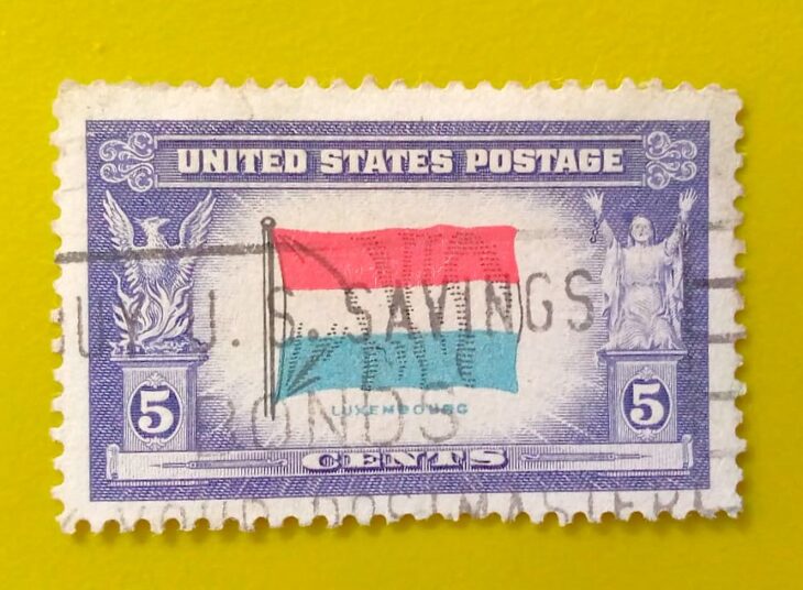 Issue:        United States Luxembourg 1943 Stamp Type:       Stamp Number of Stamps:           1 Stamps Denomination:           5 C, Issue Date:            1943 Issued By:        United States Postal Service (USPS) 