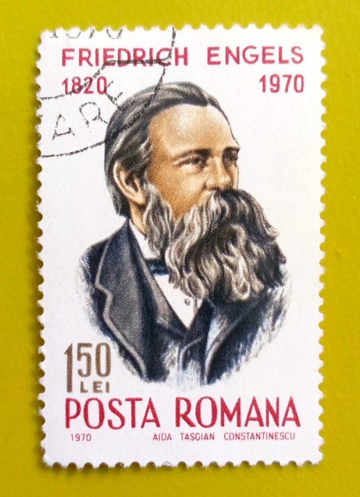 Issue:       Romania Friedrich Engels 1970 Stamp Type:        Stamp Number of Stamps:        1 Stamps Denomination:          1.50 Lei, Issue Date:          1970 Issued By:      Romania Post 