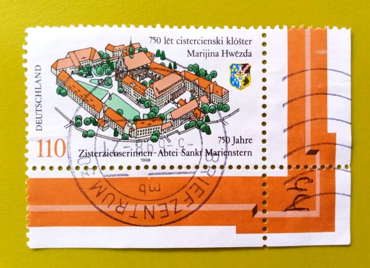 Issue:        Germany (Panschwitz Kuckau) The Cistercian Abbey of St. Marienstern Stamp Type:       Stamp Number of Stamps:        1 Denominations:          110  PF, Issue Date:          1988 Issued By:       Germany Deutsche Post ( Deutschland ) 