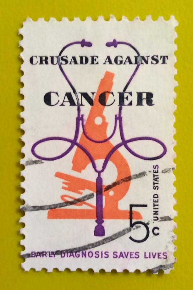 Issue:      United States Crusade Against Cancer 1963-65 Stamp Type:       Stamp Number of Stamps:         1 Stamps Denomination:         5 C, Issue Date:        1963-65 Issued By:      United States Postal Service (USPS) 