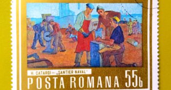 Issue:       Romania Shipyard Workers 1973 Stamp Type:        Stamp Number of Stamps:        1 Stamps Denomination:       55 B, Issue Date:       1973 Issued By:      Romania Post 