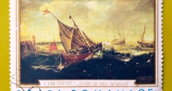 Issue:       Romania (Andries van Eertvelt) Ship on a Stormy Sea 1971 Stamp Type:        Stamp Number of Stamps:        1 Stamps Denomination:          35 B, Issue Date:          1971 Issued By:      Romania Post 