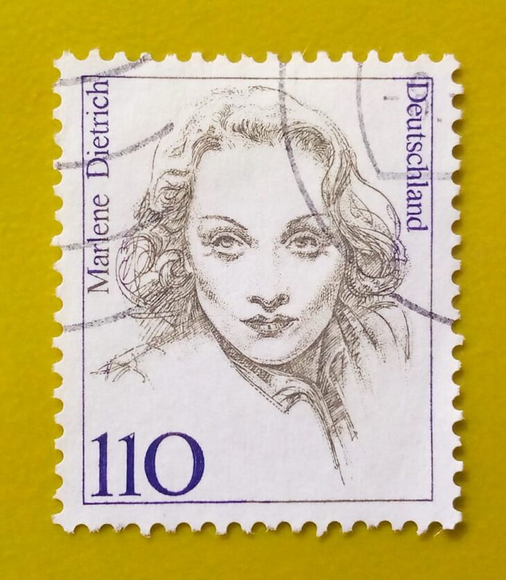 Issue:        Germany Marlene Dietrich (American Actress and Singer) 1997 Stamp Type:        Stamp Number of Stamps:        1 Denominations:         110 PF Issue Date:         1997 Issued By:        Germany Deutsche Post ( Deutschland )