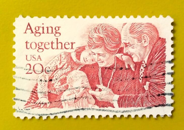 Issue:     US Aging Together 1982 Stamp Type:       Stamp Number of Stamps:       1 Stamps Denomination:      20 C, Issue Date:       1982 Issued By:      United States Postal Service (USPS) 