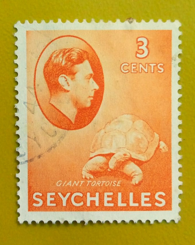 Issue:        Seychelles King George VI (Giant Tortoise) 3c 1938 Stamp Type:         Stamp Number of Stamps:        1 Denominations:         3 C, Issue Date:         1938 Issued By:      Seychelles Post