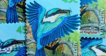 Issue:      Australia Sacred Kingfisher 1999 Stamp Type:       Stamp Number of Stamps:        10 Denominations:         45 c, Issue Date:        1999 Issued By:      Australia Post 