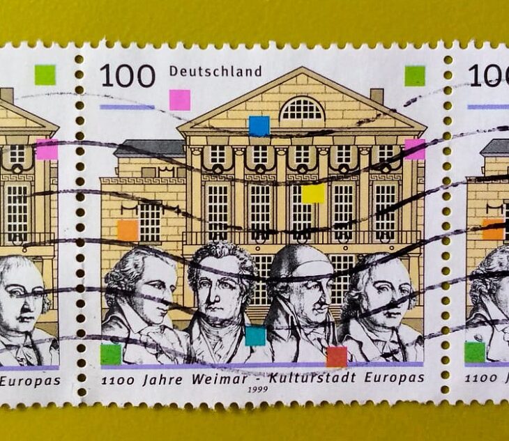 Issue:        Germany 1100 Year Weimar European City of Culture 1999 Stamp Type:       Stamp Number of Stamps:        3 Denominations:          100  PF, Issue Date:          1999 Issued By:       Germany Deutsche Post ( Deutschland ) 
