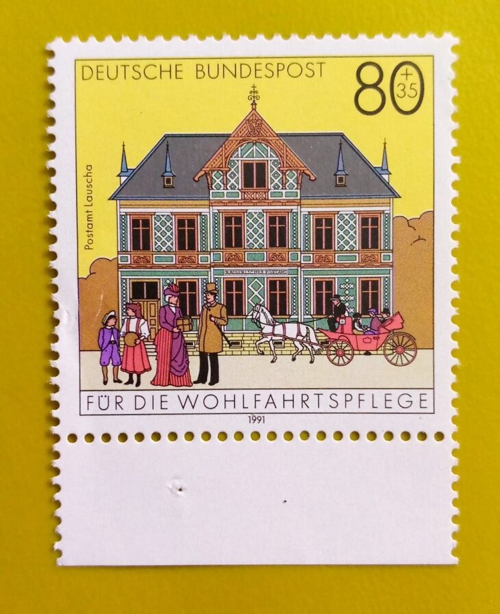 Issue:        Germany Postamt Lauscha 1991 Stamp Type:       Stamp Number of Stamps:        1 Denominations:          80 + 35  PF, Issue Date:          1991 Issued By:       Germany Deutsche Post ( Deutschland ) 