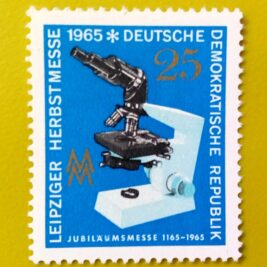 Issue:    Germany Microscopes Leipzig Autumn Fair 1965 Stamp Type:       Stamp Number of Stamps:        1 Denominations:          25  PF, Issue Date:          1965 Issued By:       Germany Deutsche Post ( Deutschland )