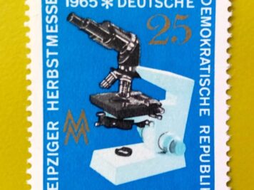 Issue:    Germany Microscopes Leipzig Autumn Fair 1965 Stamp Type:       Stamp Number of Stamps:        1 Denominations:          25  PF, Issue Date:          1965 Issued By:       Germany Deutsche Post ( Deutschland )