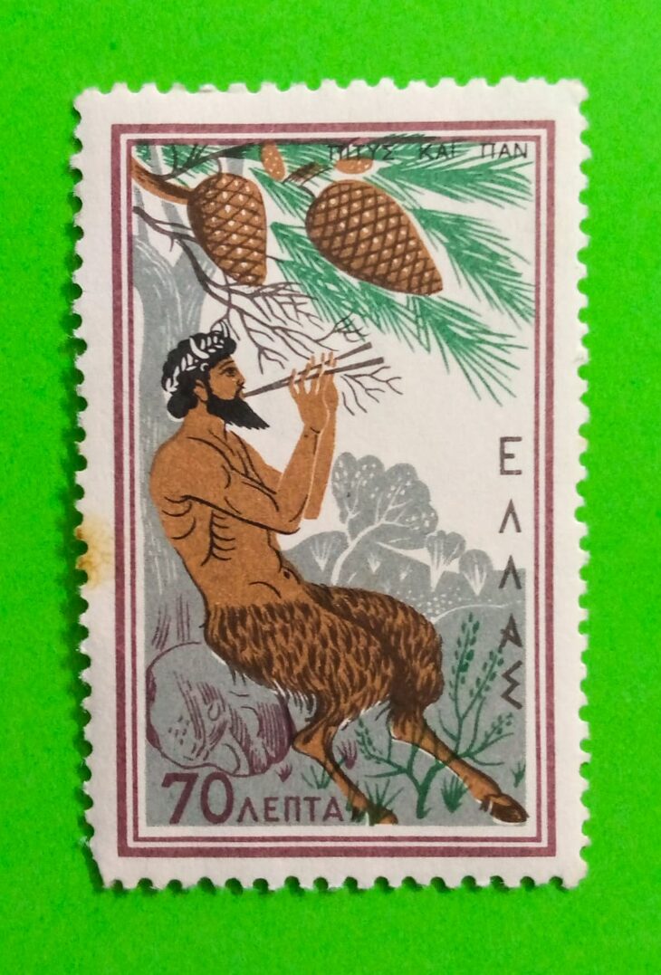 Issue:       Greece Mythology Pity's 1958 Stamp Type:      Stamp Number of Stamps:        1 Denominations:       70 Dr, Issue Date:        1958 Issued By:     Greece Post 