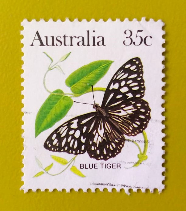 Issue:      Australia Blue Tiger Butterfly 1983 Stamp Type:       Stamp Number of Stamps:        1 Denominations:         35c, Issue Date:         1983 Issued By:      Australia Post 