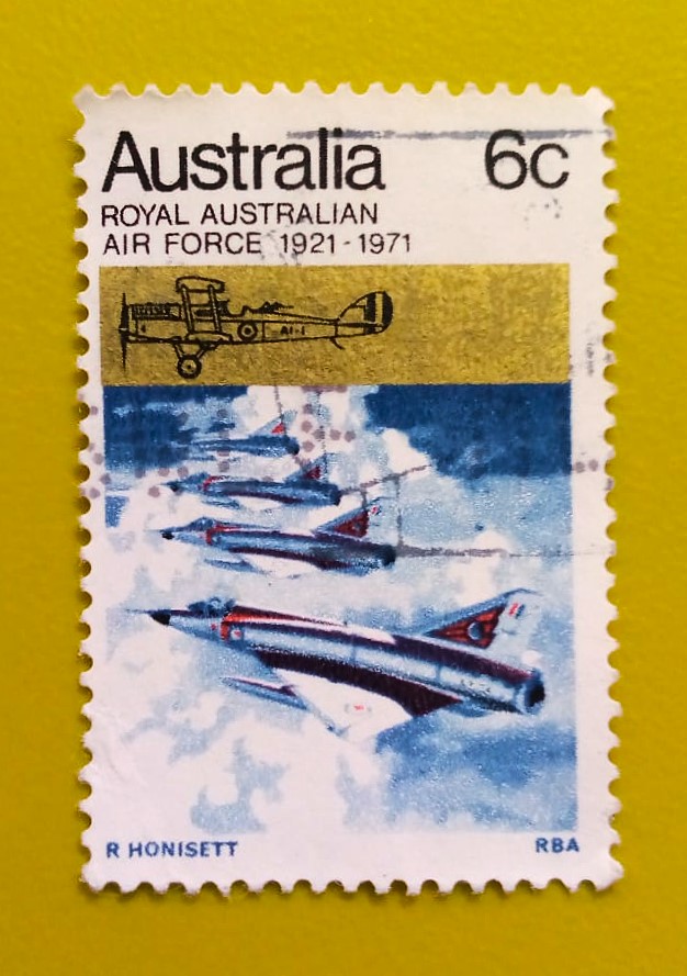 Issue:      Australia Royal Australian Air Force 1921-1971 Stamp Type:       Stamp Number of Stamps:        1 Denominations:         6 c, Issue Date:       1921-1971 Issued By:      Australia Post 