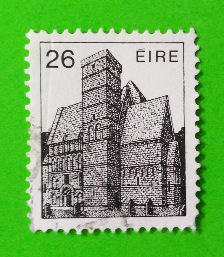 Issue:        Ireland Cormac's Chapel 1982 Stamp Type:          Stamp Number of Stamps:         1 Stamps Denomination:           26 Eire, Issue Date:           1982 Issued By:        Ireland Post 