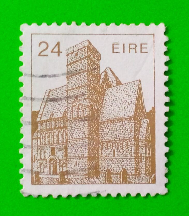 Issue:      Ireland Cormac's Chapel 1985 Stamp Type:       Stamp Number of Stamps:         1 Stamps Denomination:        24 Eire, Issue Date:        1985 Issued By:      Ireland Post 