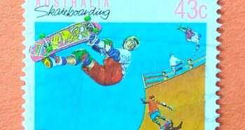 Issue:      Australia Skateboarding 1990 Stamp Type:       Stamp Number of Stamps:         3 Denominations:         43C, Issue Date:        1990 Issued By:      Australia Post