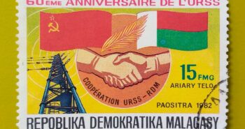 Issue:      Madagascar Republic (Malagasy) 60th anniversary of the USSR 1982 Stamp Type:       Stamp Number of Stamps:         1 Denominations:          15  FMG,  Issue Date:         1982 Issued By:       Madagascar ( Post) 