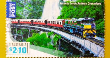 Issue:      Australia Kuranda Scenic Railway Queensland 2010 Stamp Type:       Stamp Number of Stamps:         1 Denominations:         2.10 $           Issue Date:        2010 Issued By:      Australia Post
