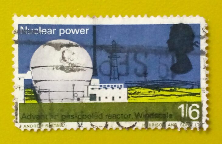 Issue:      Great Britain Advanced Gas-Cooled Reactor 1966 Stamp Type:       Stamp Number of Stamps:        1 Stamps Denomination:        1/6 p, Issue Date:         1966 Issued By:       Royal Mail, United Kingdom 