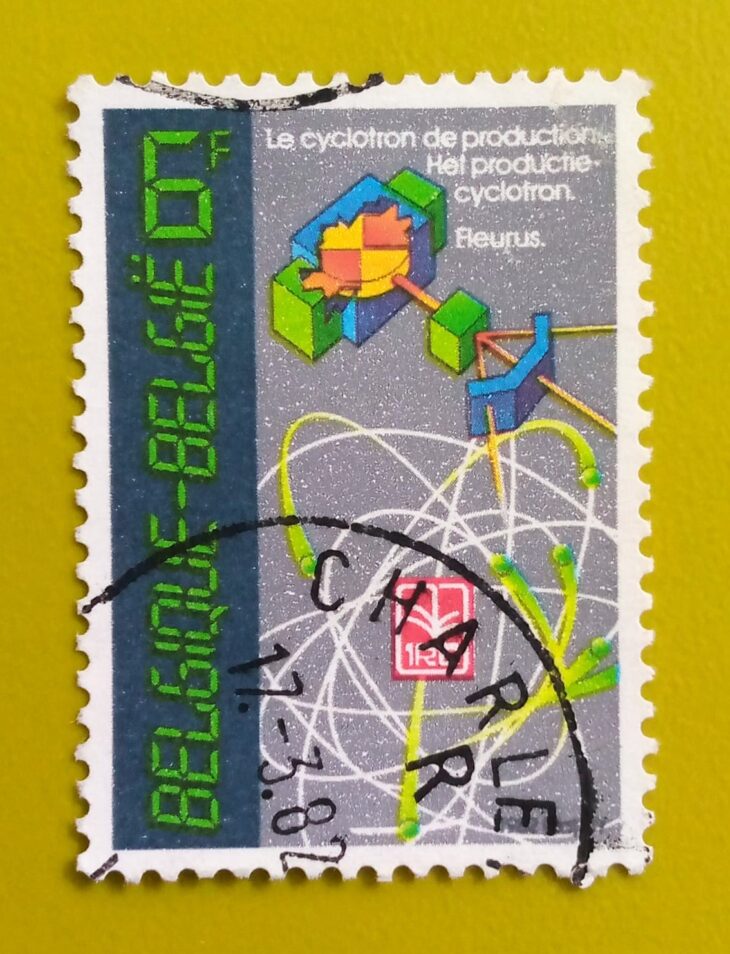 Issue:     Belgium Production Cyclotron 1982 Stamp Type:     Stamp Number of Stamps:         1 Denominations:          6 F, Issue Date:          1982 Issued By:      Bpost, Belgium (Belgique-Belgie)