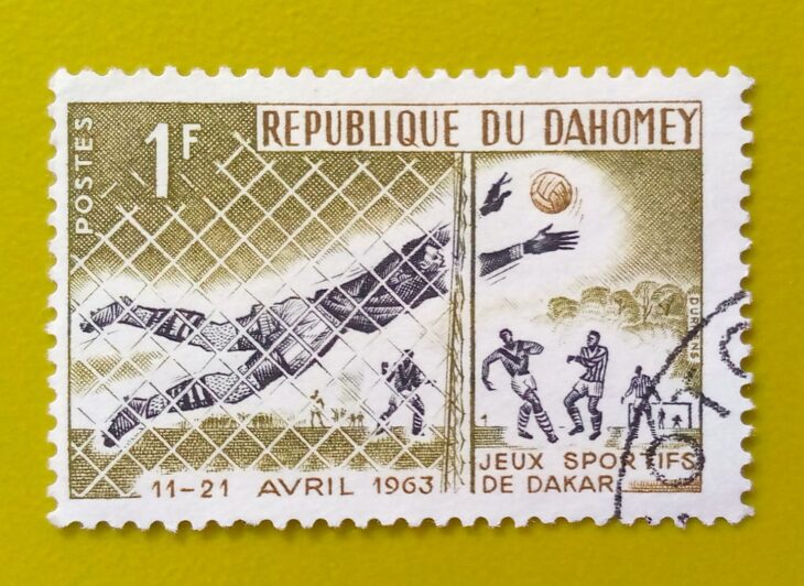 Issue:        Republic of Dahomey (Benin West Africa) Soccer 1963 Stamp Type:      Stamp Number of Stamps:       1 Stamps Denomination:         Issue Date:         1963 Issued By:       (Benin West Africa Post)