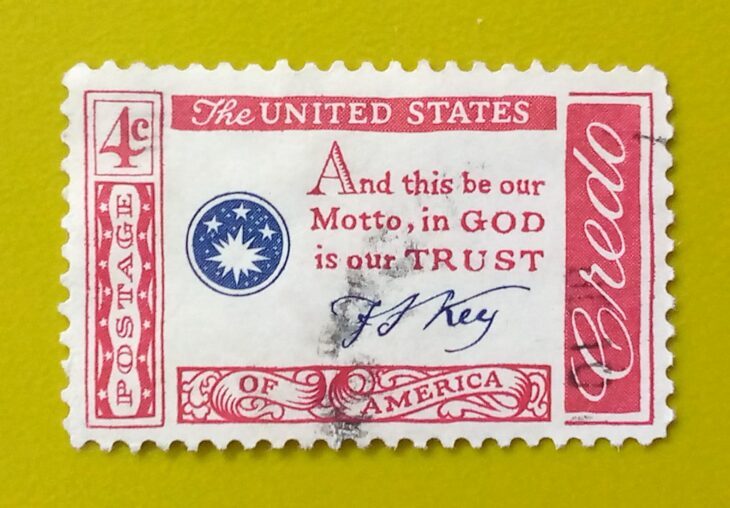 Issue:        United States American Credo 1960 Stamp Type:      Stamp Number of Stamps:        1 Stamps Denomination:         4 C,   Issue Date:       1960 Issued By:       United States Postal Service (USPS)