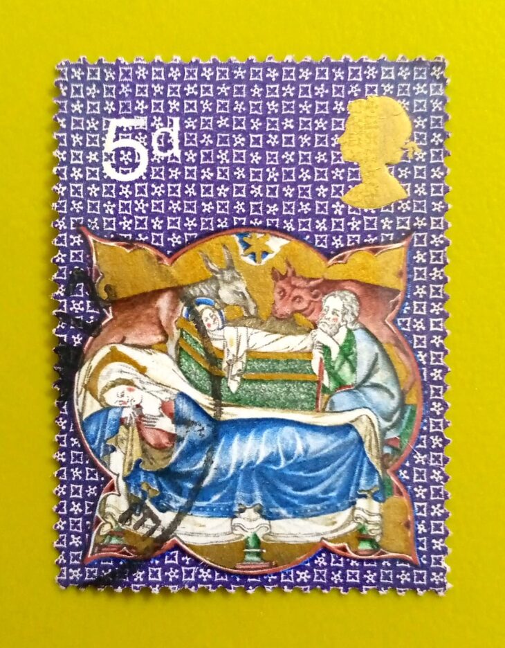 Issue:         UK Christmas 1970 Stamp Type:         Stamp Number of Stamps:         1 Stamps Denomination:        5 d, Issue Date:        1970 Issued By:         Royal Mail, United Kingdom 