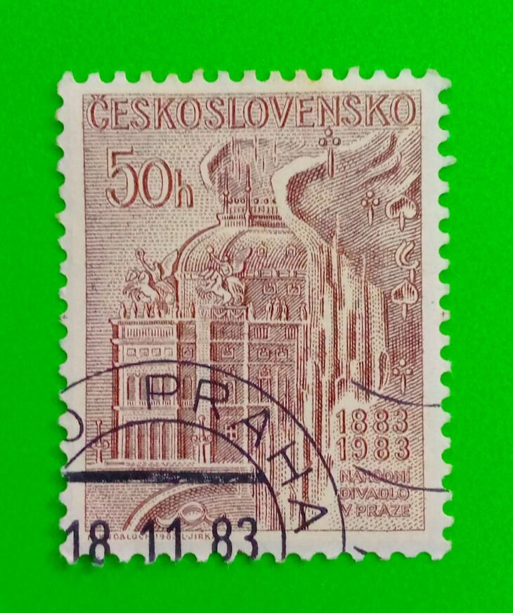 Issue:      Czechoslovakia National Theatre in Prague 1983 Stamp Type:      Stamp Number of Stamps:        2 Stamps Denomination:        50 h, Issue Date:         1983 Issued By:      Czechoslovakia Postal Service (USPS) 