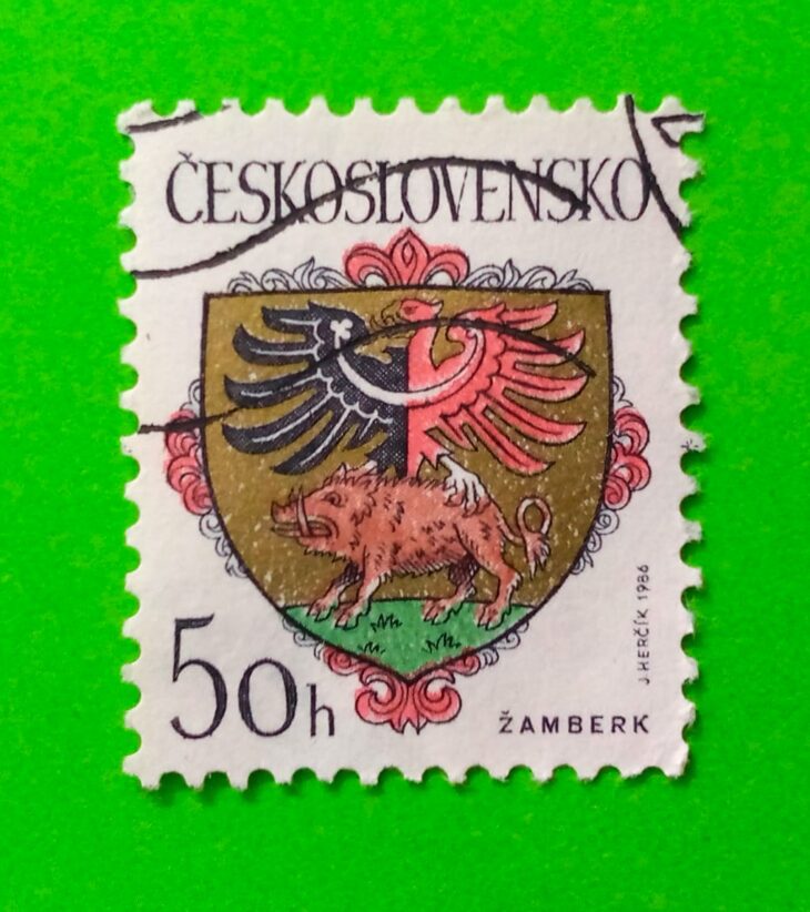Issue:      Czechoslovakia (Zamberk) Coat Of Arms 1986 Stamp Type:      Stamp Number of Stamps:       1 Stamps Denomination:         50 h, Issue Date:      1986 Issued By:      Czechoslovakia Postal Service (USPS) 