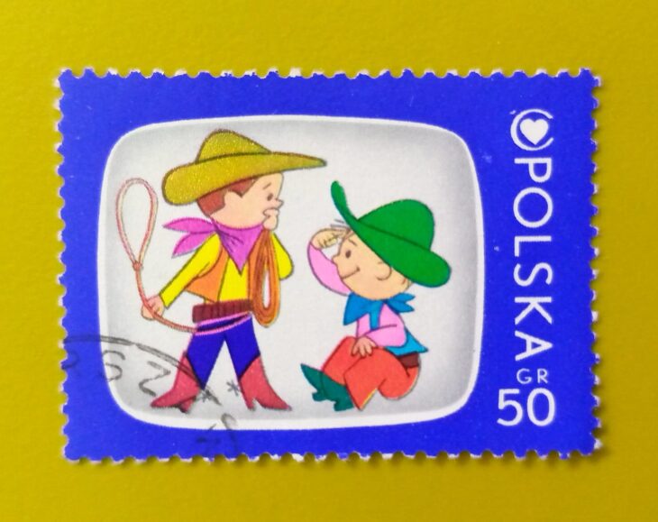 Issue:      Poland (Cartoon) Bolek and Lolek 1975 Stamp Type:      Stamp Number of Stamps:        1  Stamps Denomination:         50 Gr, Issue Date:         1975 Issued By:      Poland POST 