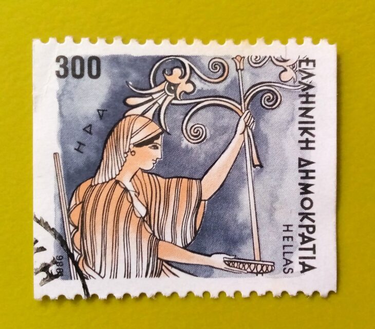 Issue:       Greece Greek God Hera 1986 Stamp Type:       Stamp Number of Stamps:         1 Denominations:        300 Dr, Issue Date:          1986 Issued By:        Greece Post 