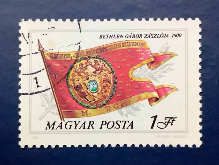 Issue:        Magyar Hungary 1981 Gabor Bethlen Flag Stamp Type:       Stamp Number of Stamps:       1 Denominations:        1 Ft, Issued By:       Hungary Post 