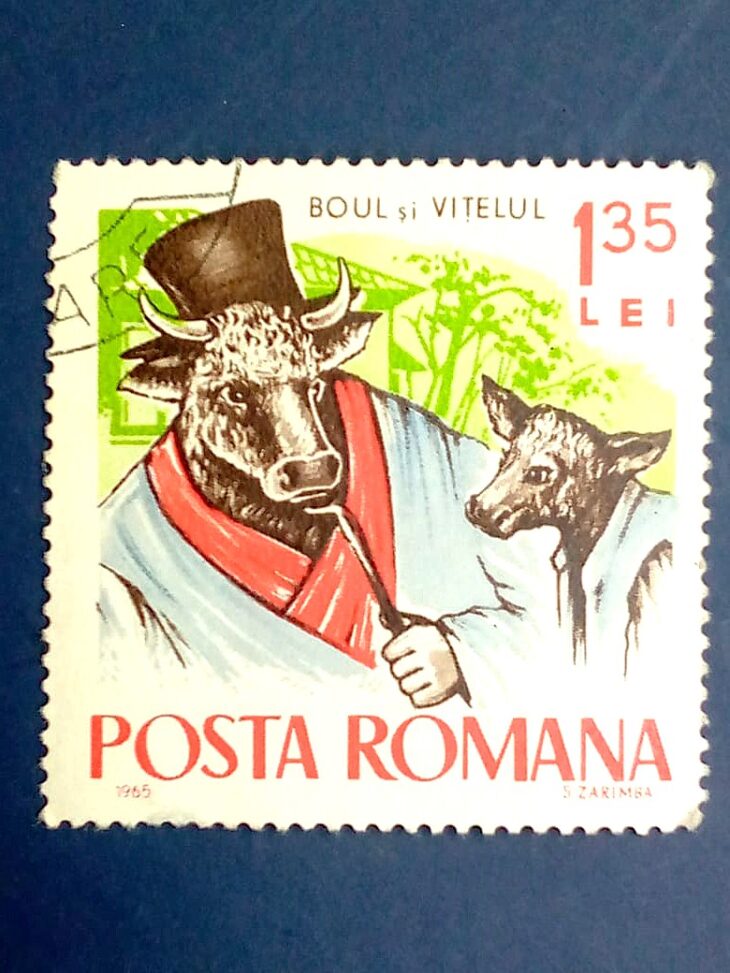 Issue:      Poland OX and CALF 1965 Stamp Type:      Stamp Number of Stamps:        1  Stamps Denomination:      1.35  LEI       Issue Date:       1965 Issued By:     Poland POST
